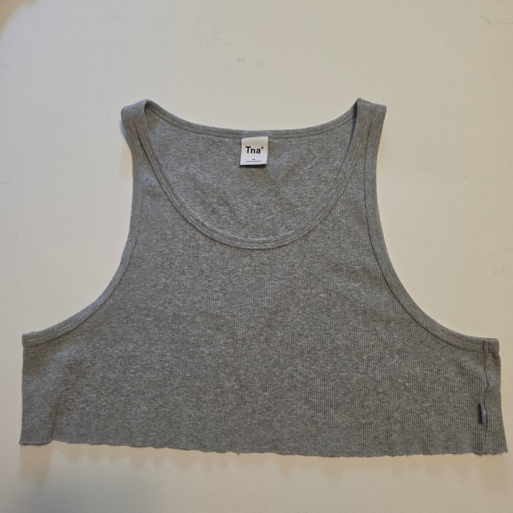 Tna Aritzia Ribbed Knit Cropped Tank Top Heather Grey Size Medium
